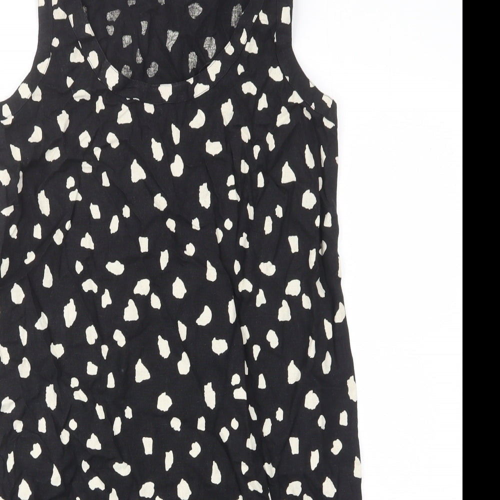 Marks and Spencer Womens Black Geometric Linen Sheath Size 10 Scoop Neck Pullover