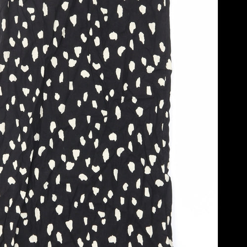 Marks and Spencer Womens Black Geometric Linen Sheath Size 10 Scoop Neck Pullover