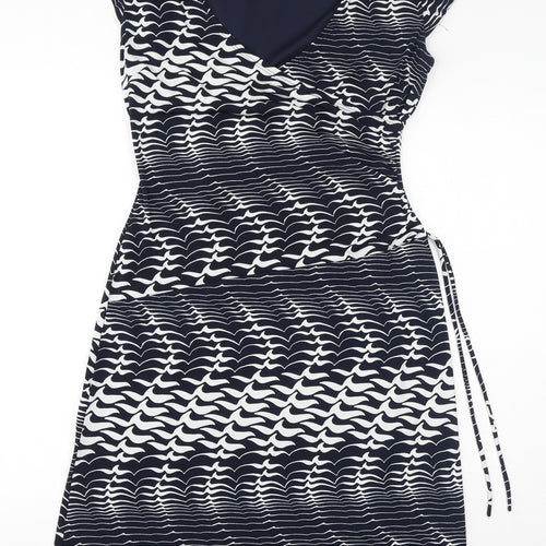 Lyse Spenard Womens Blue Geometric Polyester Bodycon Size S V-Neck Pullover