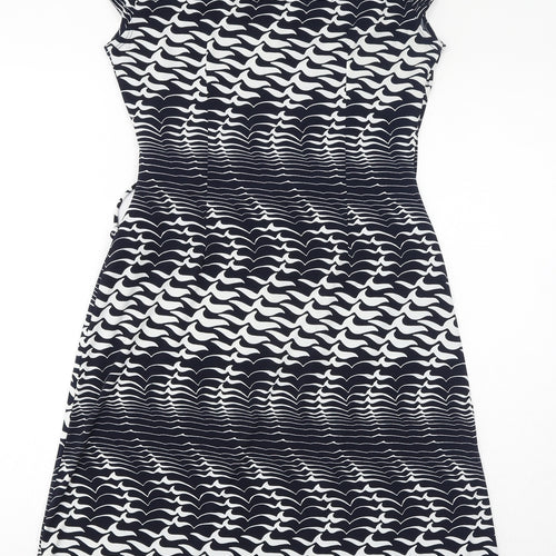 Lyse Spenard Womens Blue Geometric Polyester Bodycon Size S V-Neck Pullover