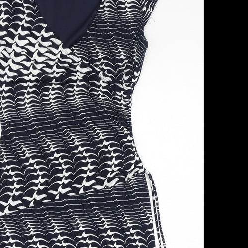 Lyse Spenard Womens Blue Geometric Polyester Bodycon Size S V-Neck Pullover