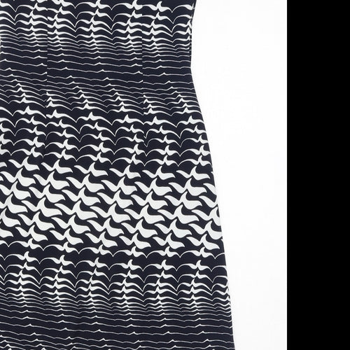 Lyse Spenard Womens Blue Geometric Polyester Bodycon Size S V-Neck Pullover