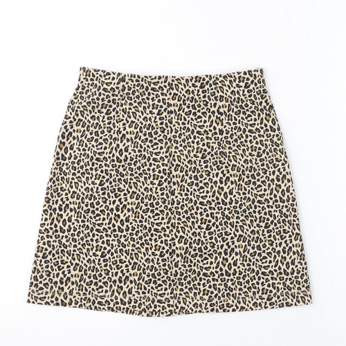 Topshop Womens Brown Animal Print Viscose Mini Skirt Size 6