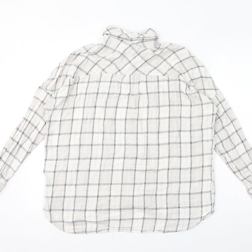 Stradivarius Womens Ivory Check Polyester Basic Button-Up Size S Collared
