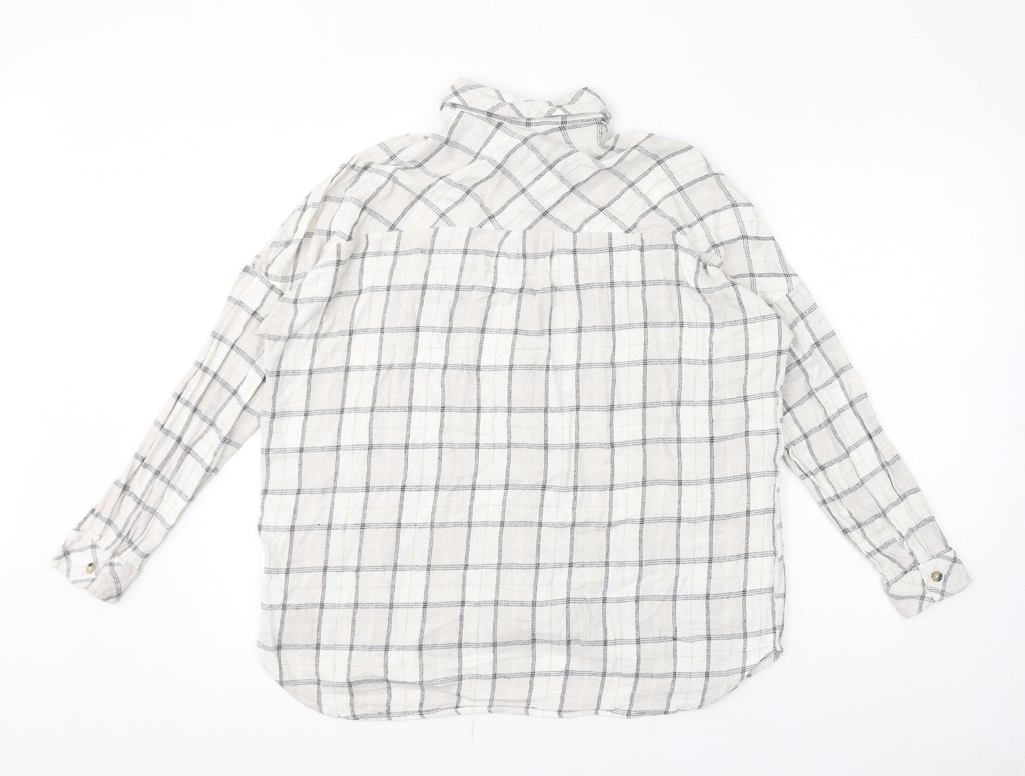 Stradivarius Womens Ivory Check Polyester Basic Button-Up Size S Collared