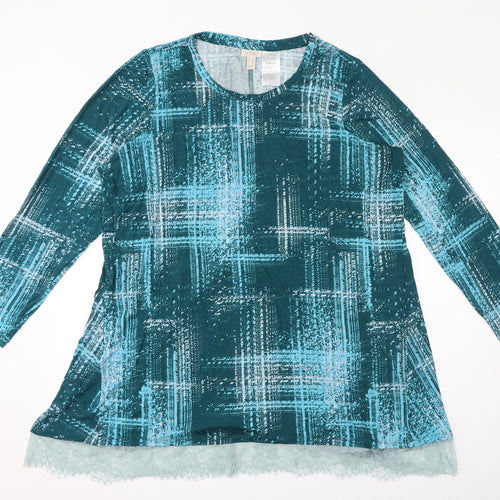 Logo Womens Blue Geometric Viscose Jersey T-Shirt Size 3XL Round Neck - Lace