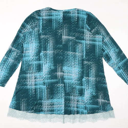Logo Womens Blue Geometric Viscose Jersey T-Shirt Size 3XL Round Neck - Lace