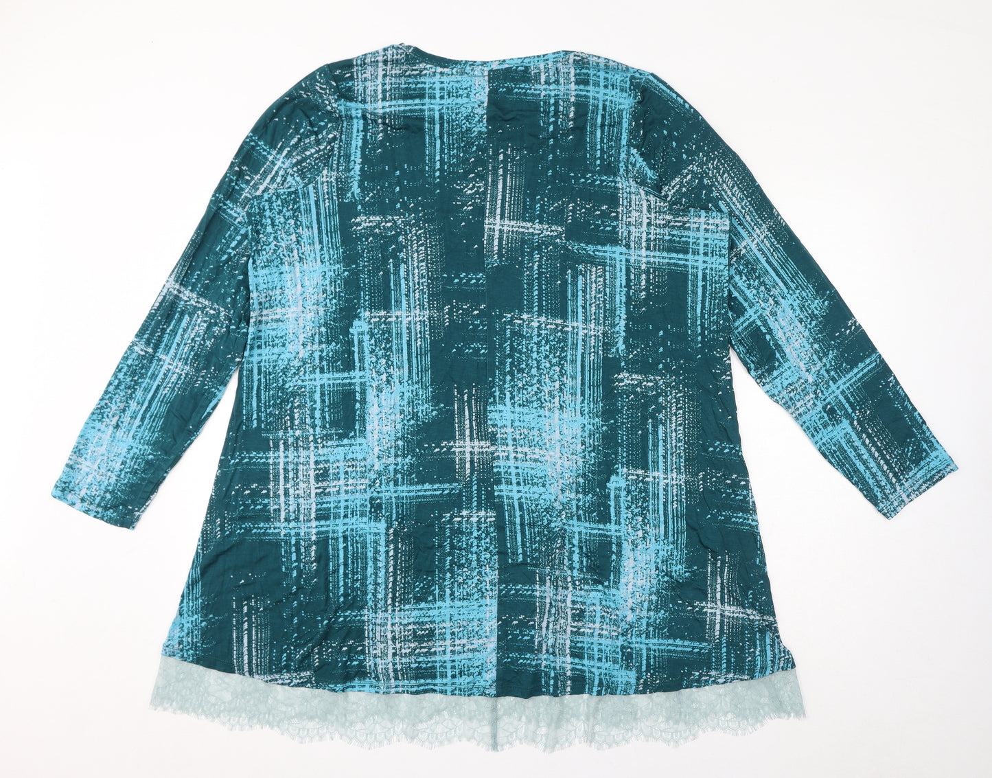 Logo Womens Blue Geometric Viscose Jersey T-Shirt Size 3XL Round Neck - Lace