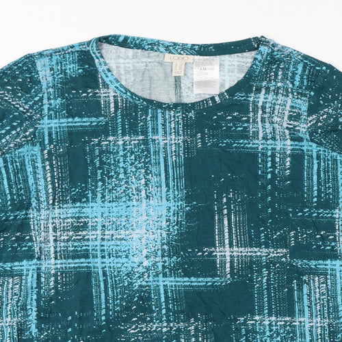 Logo Womens Blue Geometric Viscose Jersey T-Shirt Size 3XL Round Neck - Lace