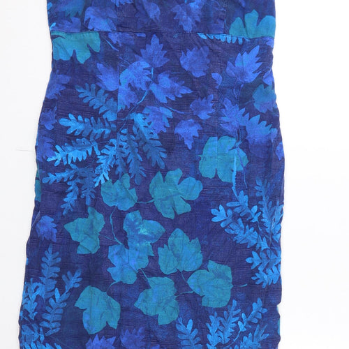 St Michael Womens Blue Floral Lyocell Mini Size 10 Round Neck Zip