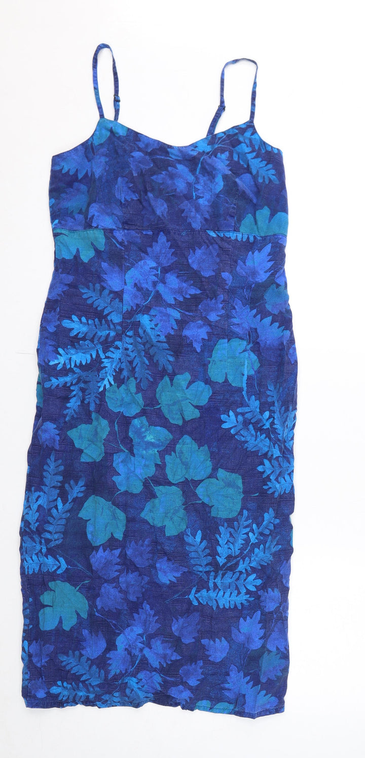 St Michael Womens Blue Floral Lyocell Mini Size 10 Round Neck Zip