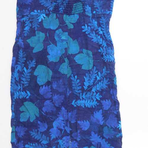 St Michael Womens Blue Floral Lyocell Mini Size 10 Round Neck Zip