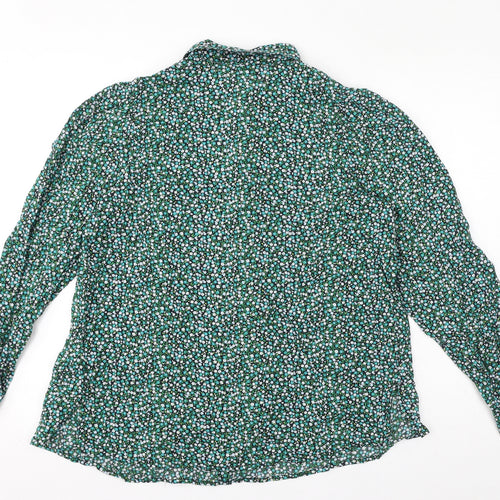 Marks and Spencer Womens Green Floral Cotton Basic Button-Up Size 12 Collared