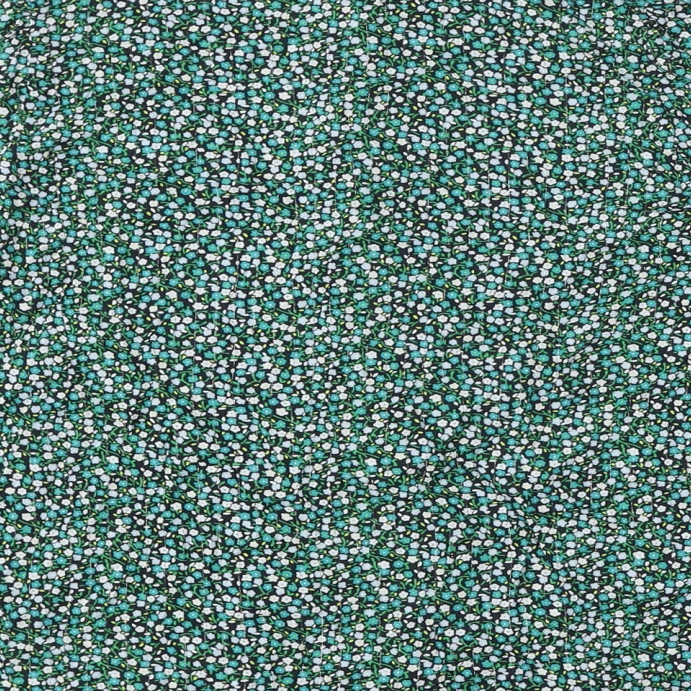 Marks and Spencer Womens Green Floral Cotton Basic Button-Up Size 12 Collared