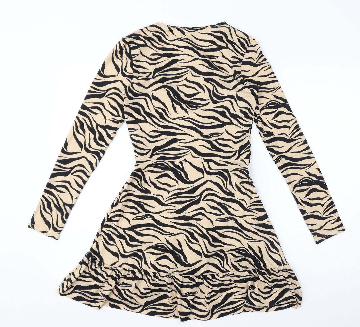 Divided by H&M Womens Brown Animal Print Polyester A-Line Size XS V-Neck Tie