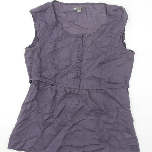 Gap Womens Grey Linen Basic Blouse Size 12 Round Neck