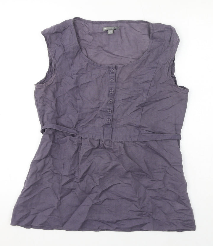 Gap Womens Grey Linen Basic Blouse Size 12 Round Neck