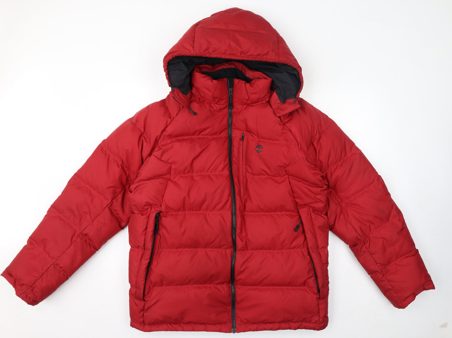 Timberland Mens Red Puffer Jacket Coat Size XL Zip - Hood