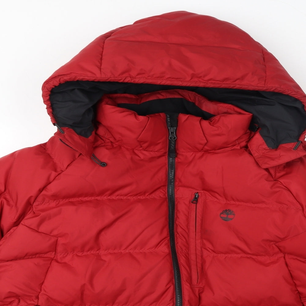 Timberland Mens Red Puffer Jacket Coat Size XL Zip - Hood