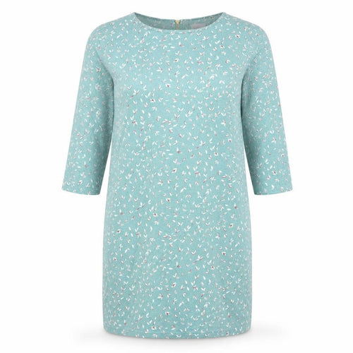 VILA Womens Blue Geometric Polyester T-Shirt Dress Size M Round Neck Pullover - Leaves