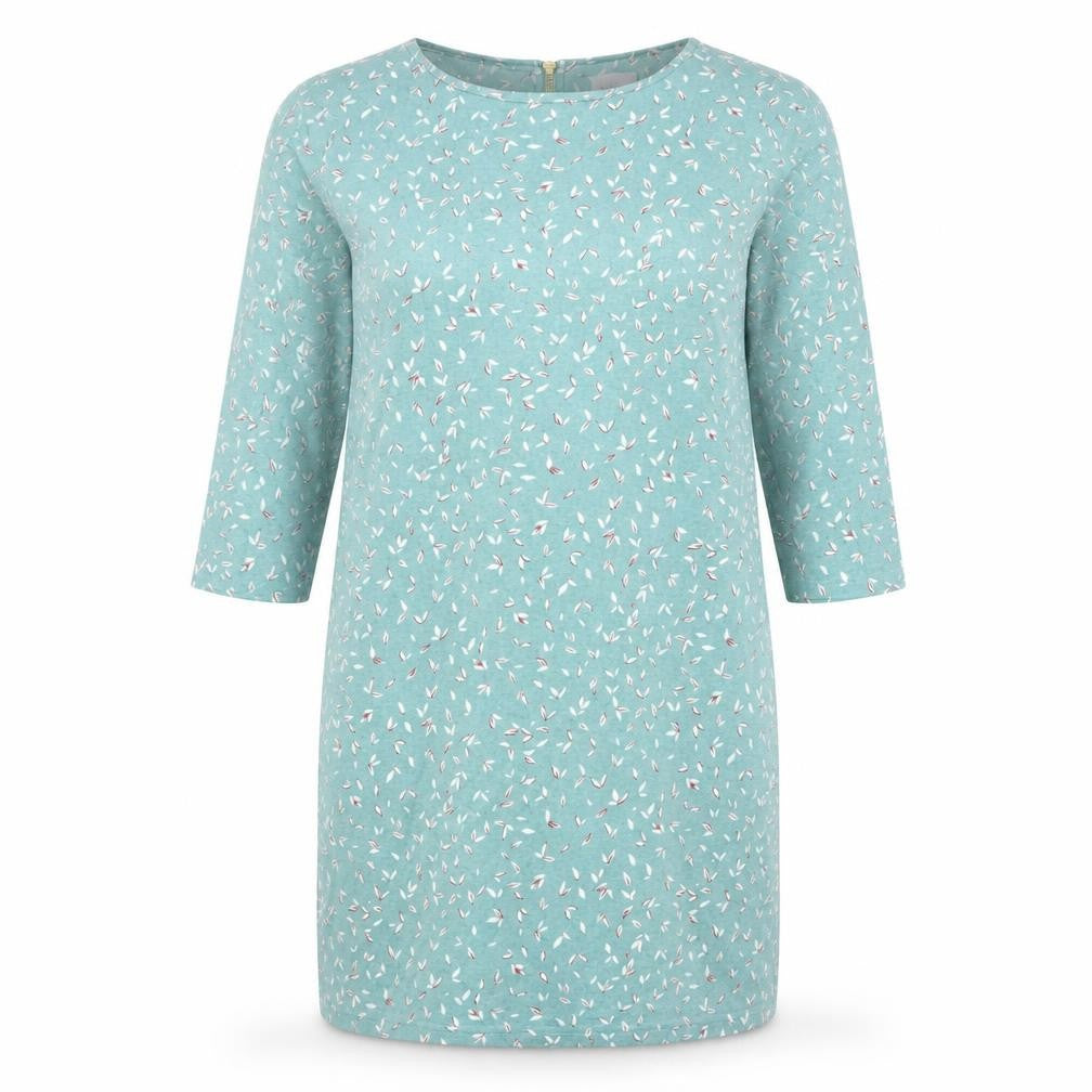 VILA Womens Blue Geometric Polyester T-Shirt Dress Size M Round Neck Pullover - Leaves