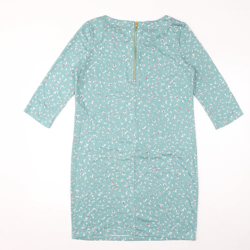 VILA Womens Blue Geometric Polyester T-Shirt Dress Size M Round Neck Pullover - Leaves