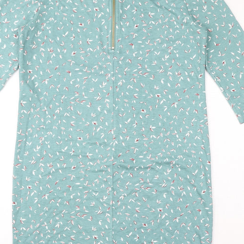 VILA Womens Blue Geometric Polyester T-Shirt Dress Size M Round Neck Pullover - Leaves