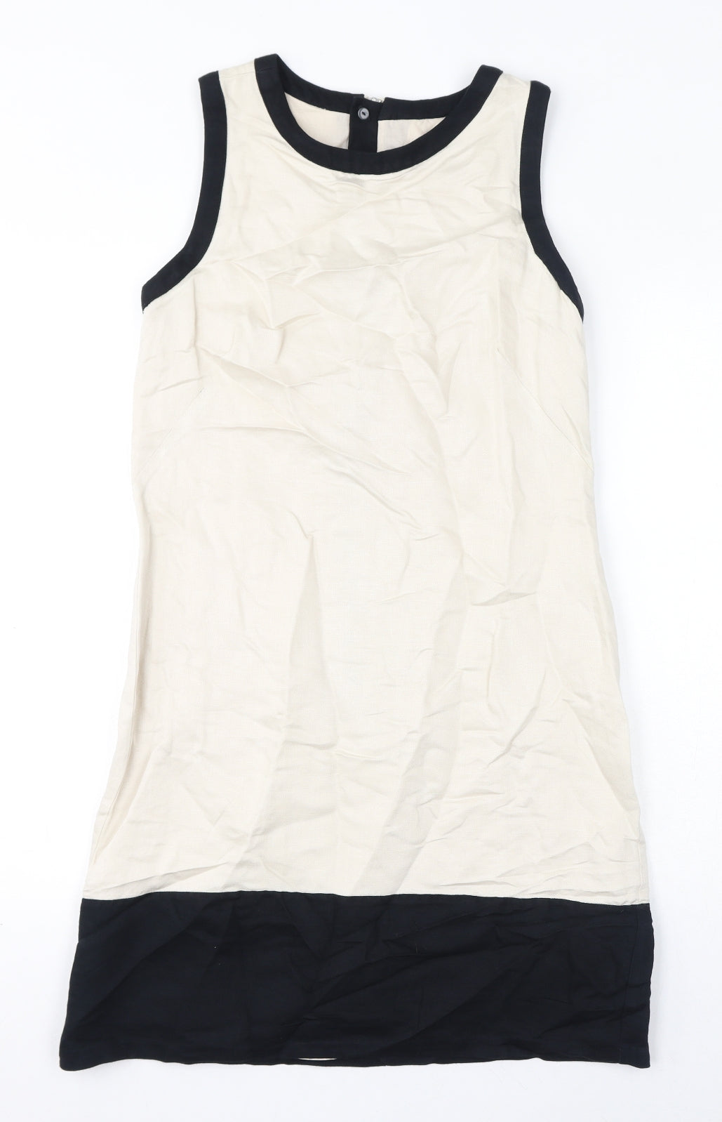 Marks and Spencer Womens Ivory Linen Pencil Dress Size 8 Round Neck Zip