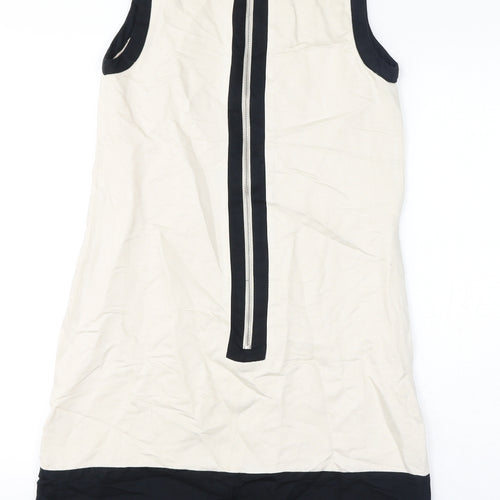 Marks and Spencer Womens Ivory Linen Pencil Dress Size 8 Round Neck Zip