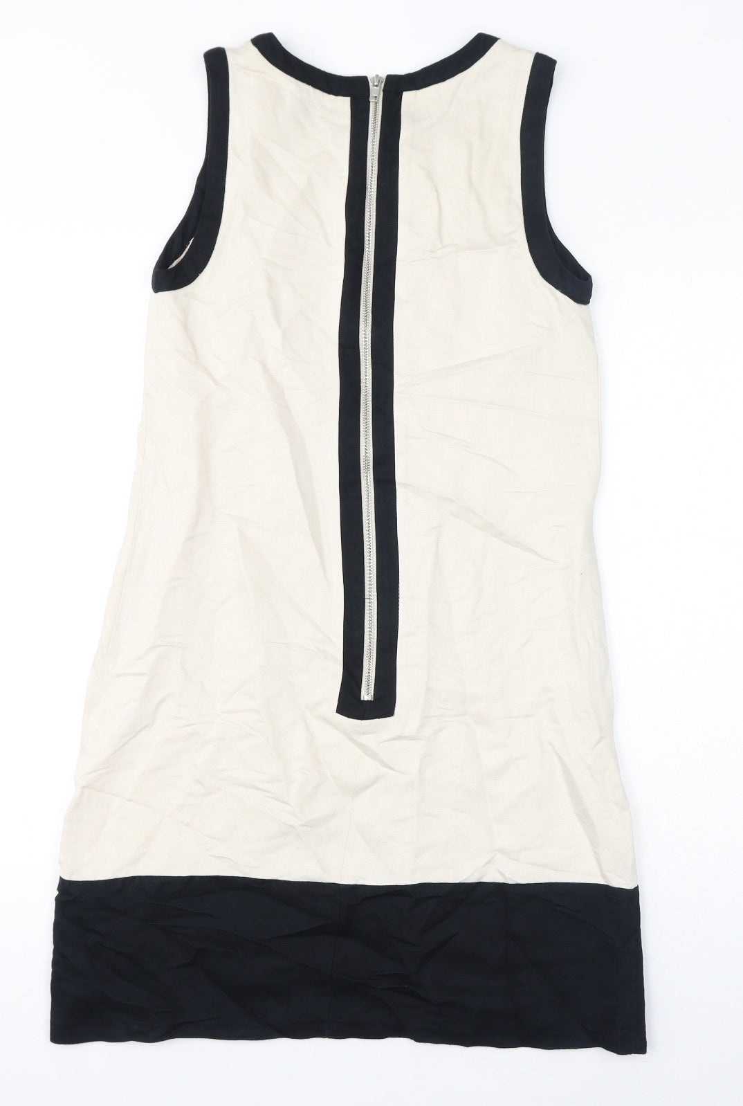 Marks and Spencer Womens Ivory Linen Pencil Dress Size 8 Round Neck Zip