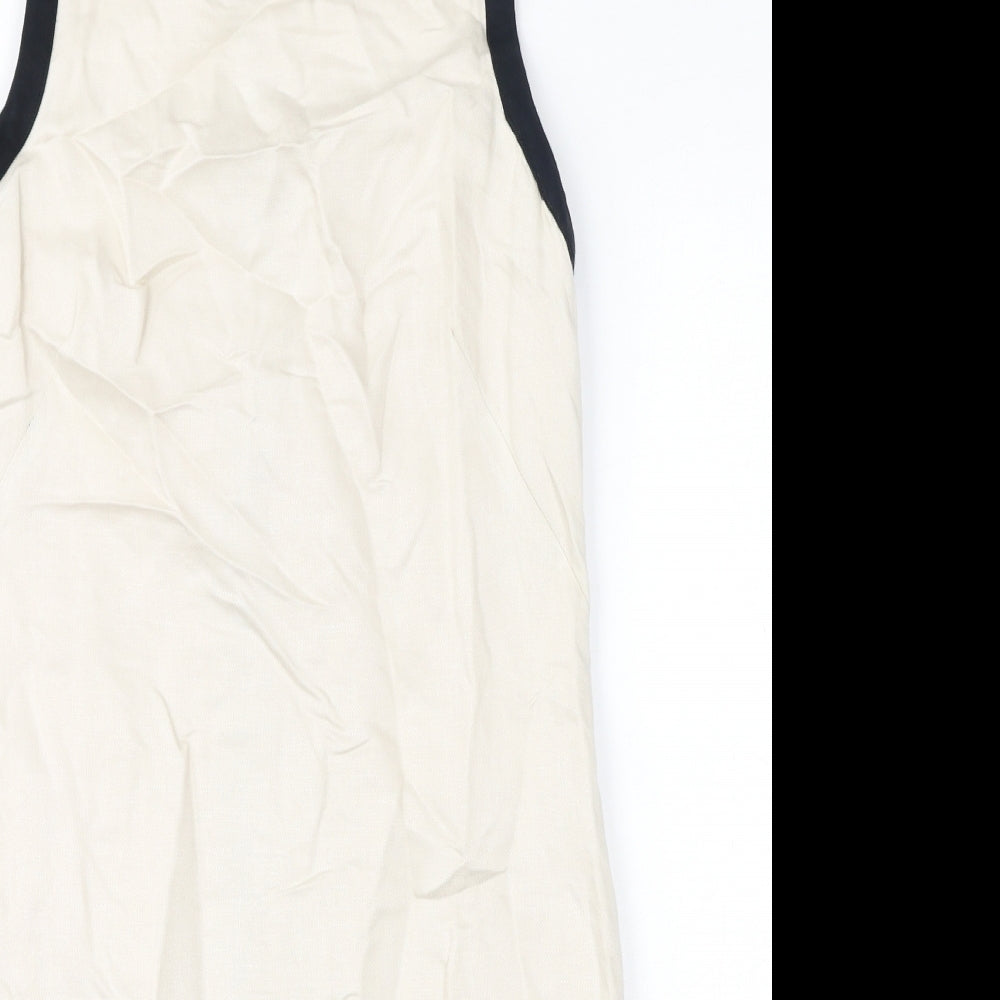 Marks and Spencer Womens Ivory Linen Pencil Dress Size 8 Round Neck Zip
