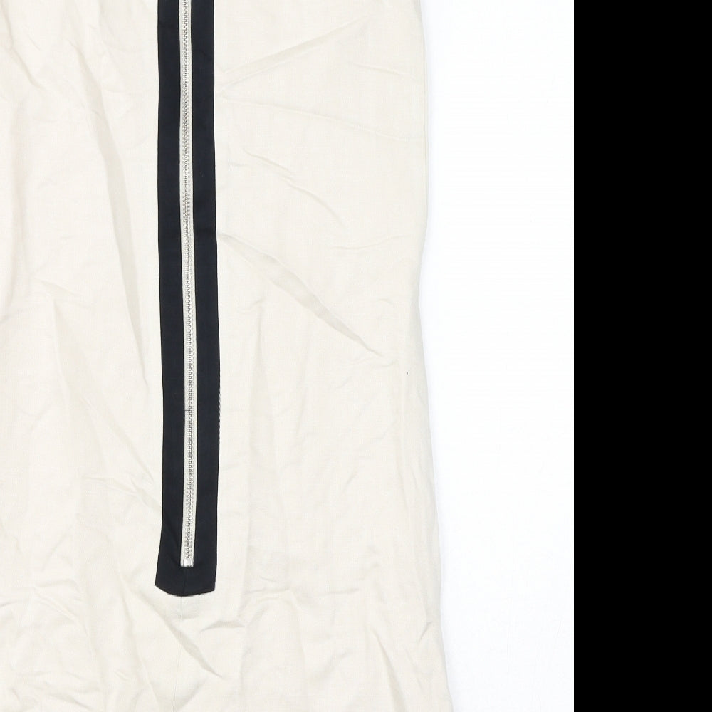 Marks and Spencer Womens Ivory Linen Pencil Dress Size 8 Round Neck Zip
