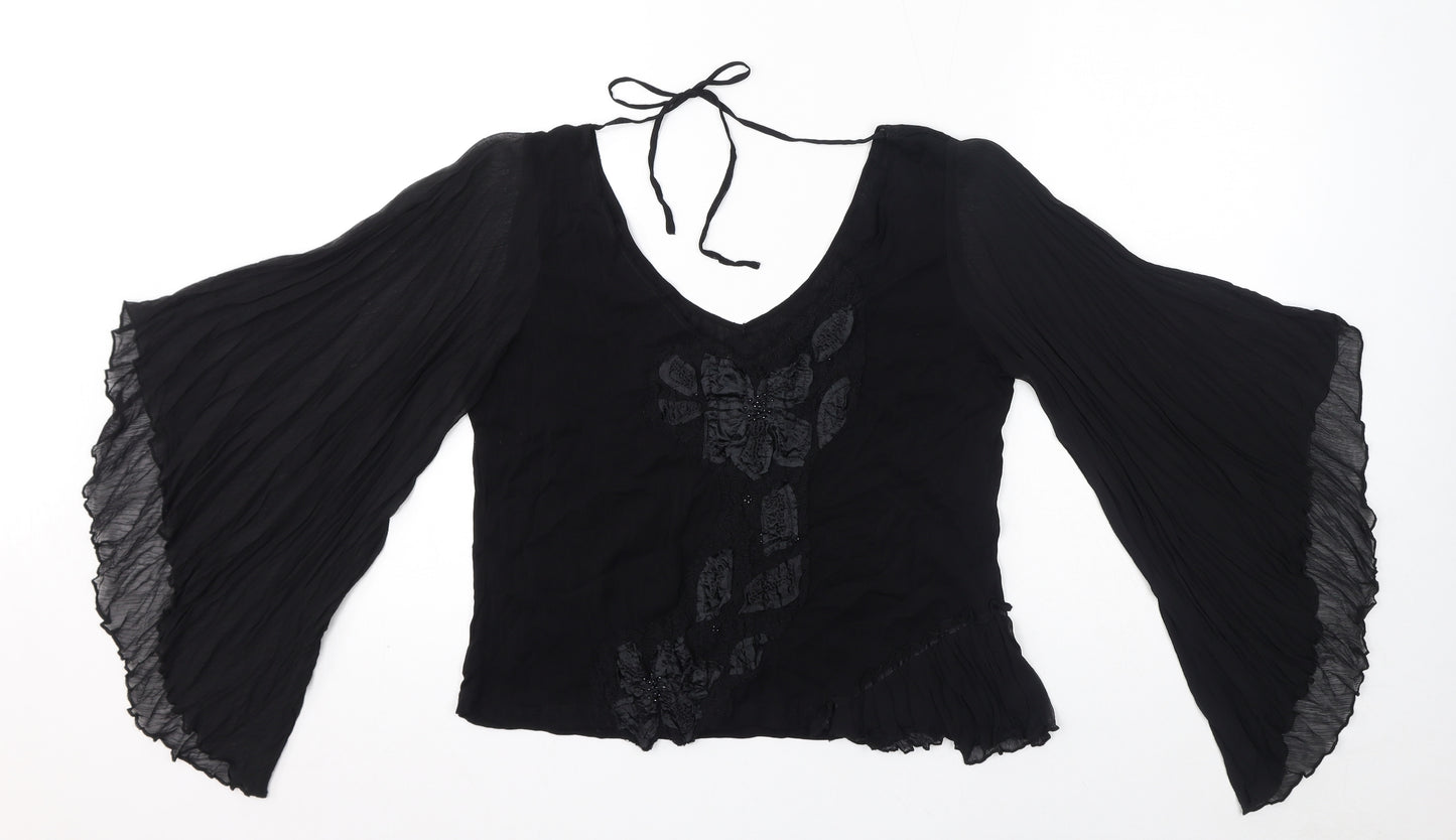 Per Una Womens Black Polyamide Basic T-Shirt Size 14 V-Neck - Mesh