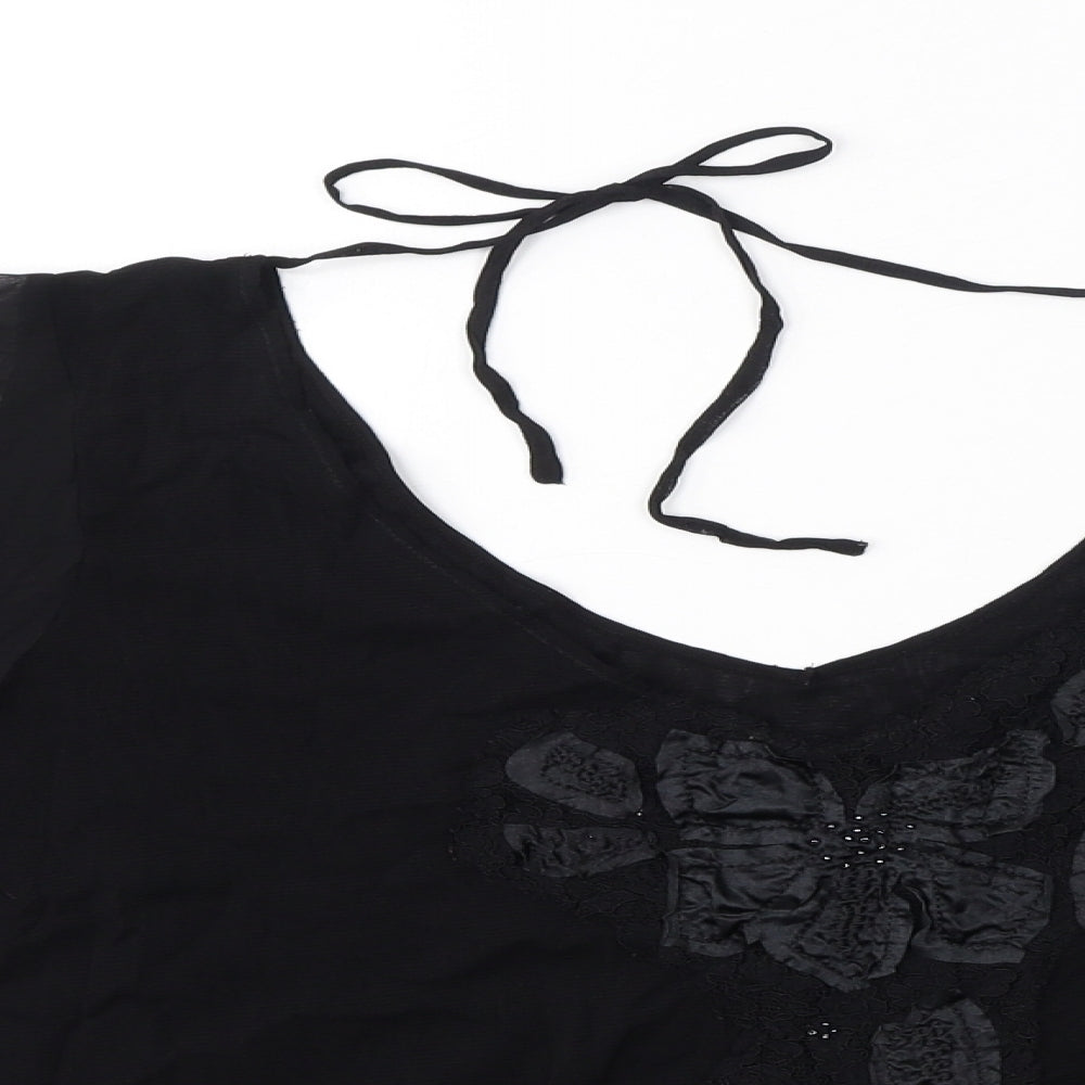 Per Una Womens Black Polyamide Basic T-Shirt Size 14 V-Neck - Mesh