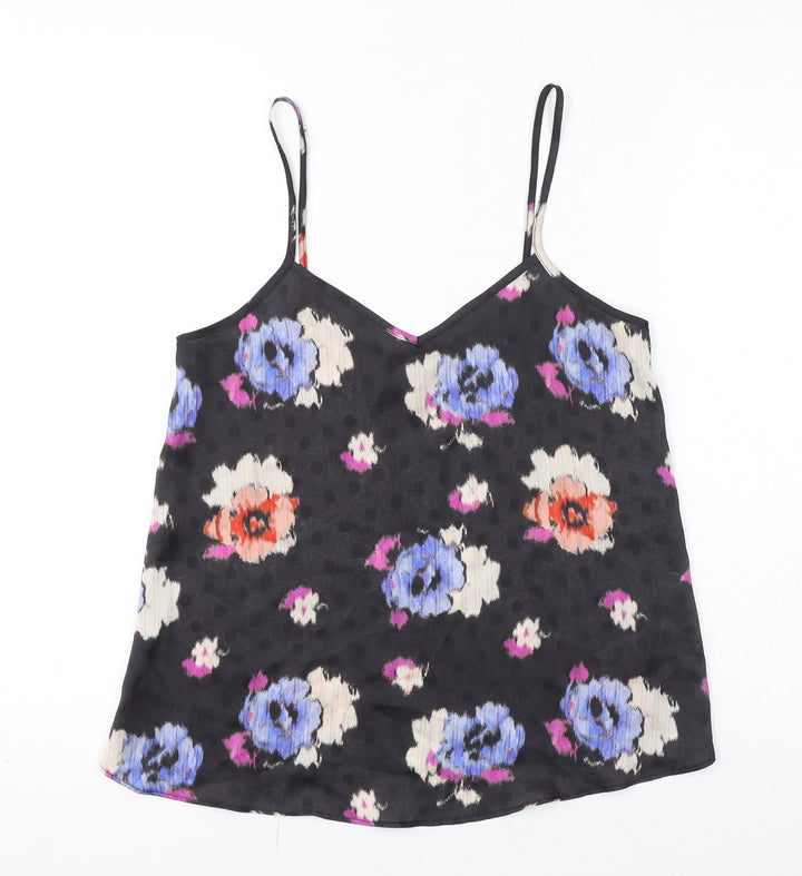 Topshop Womens Multicoloured Floral Polyester Camisole T-Shirt Size 6 V-Neck - Sheer