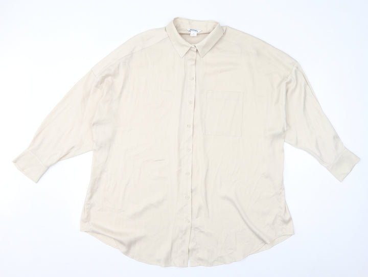 Monki Womens Ivory Polyester Basic Button-Up Size M Collared