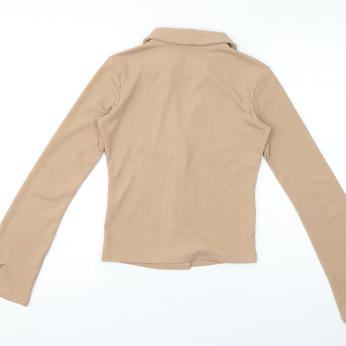 Bershka Womens Brown V-Neck Acrylic Cardigan Jumper Size S