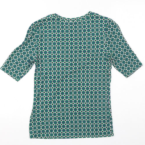 H&M Womens Green Geometric Viscose Basic T-Shirt Size S Round Neck