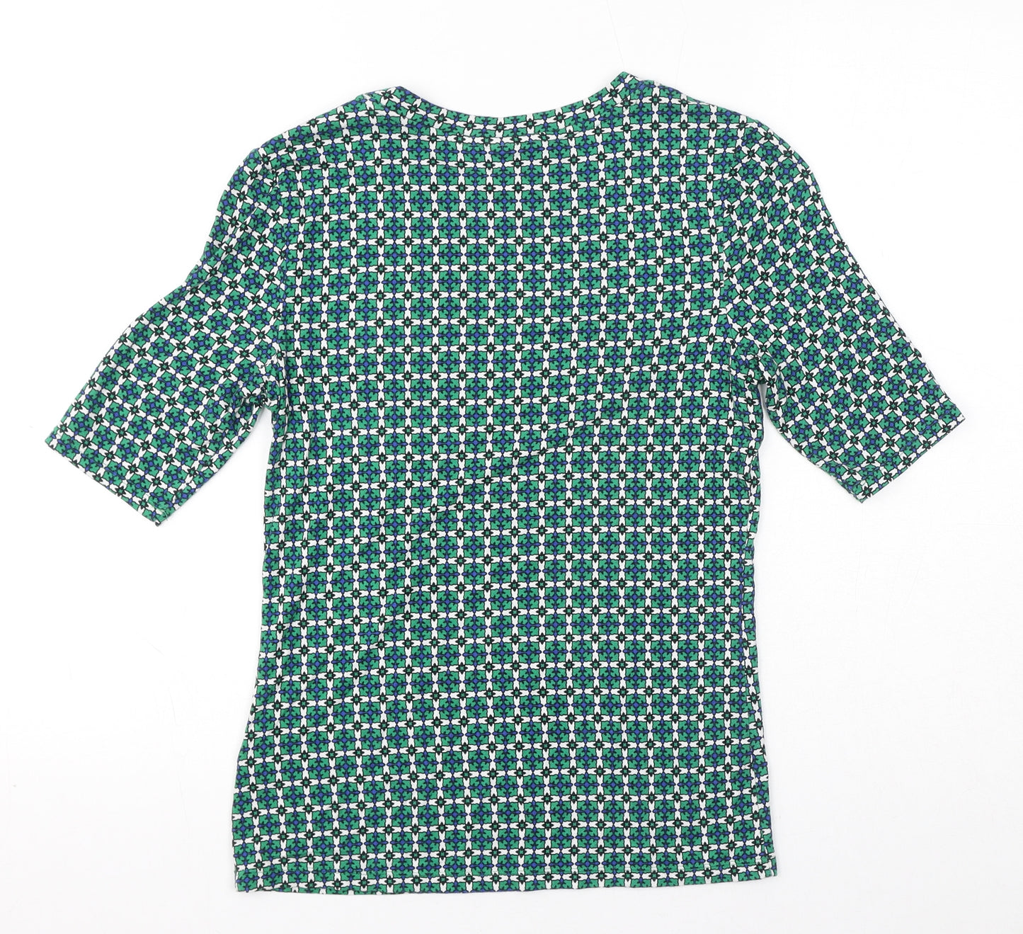 H&M Womens Green Geometric Viscose Basic T-Shirt Size S Round Neck