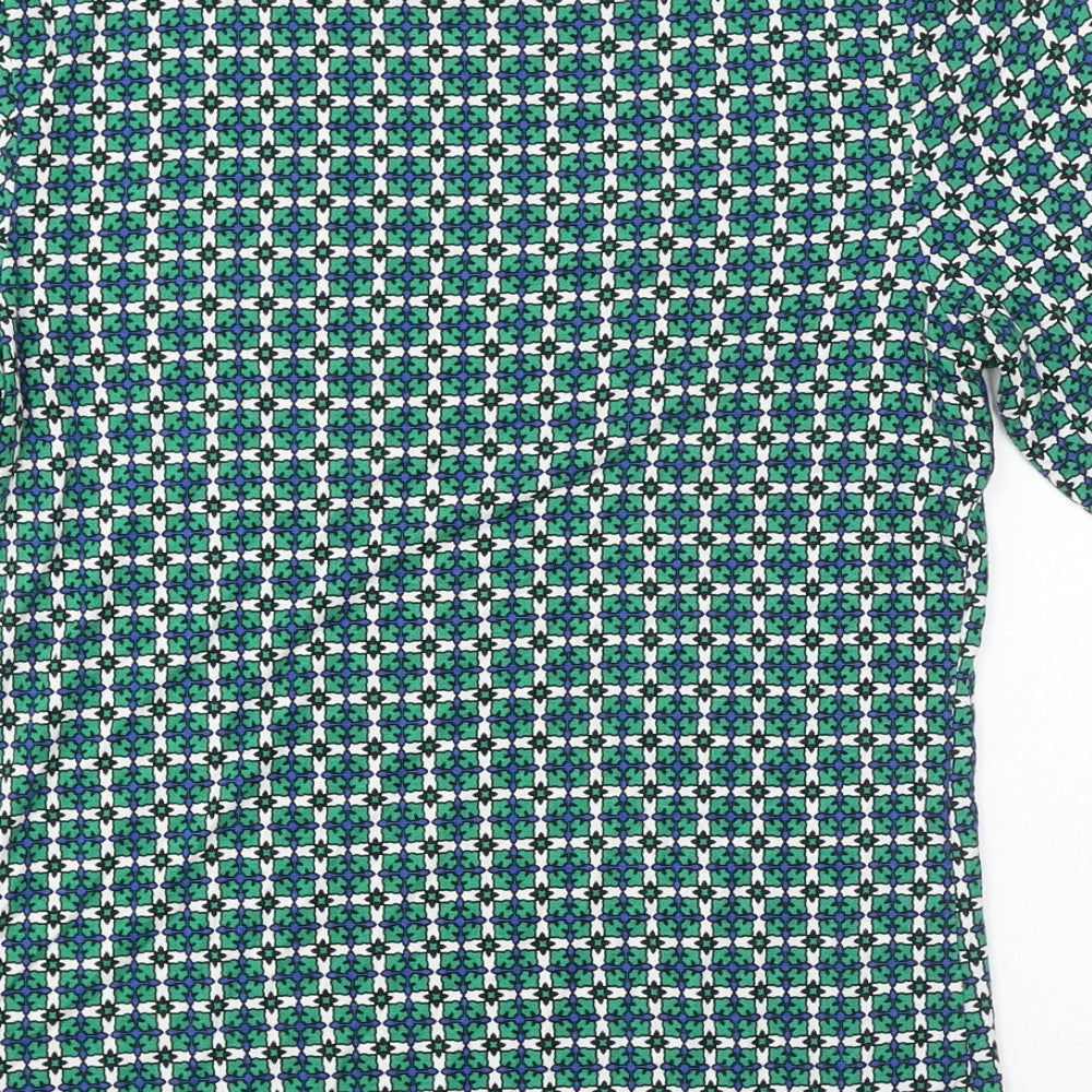 H&M Womens Green Geometric Viscose Basic T-Shirt Size S Round Neck