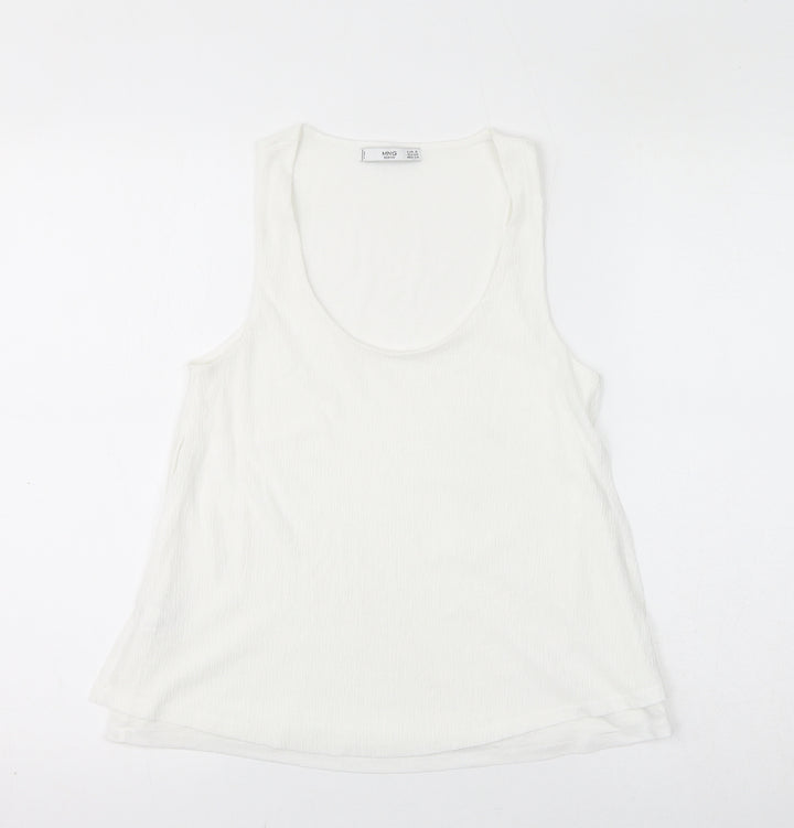 Mango Womens White Polyester Basic Tank Size S Scoop Neck