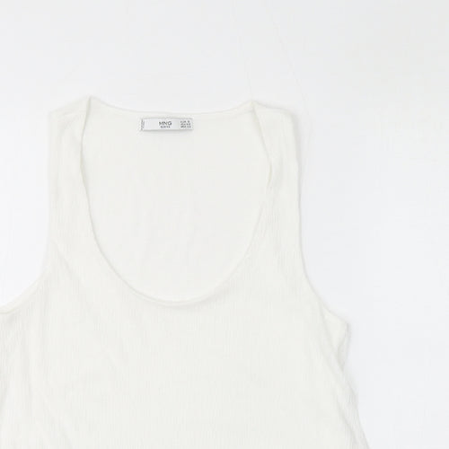 Mango Womens White Polyester Basic Tank Size S Scoop Neck