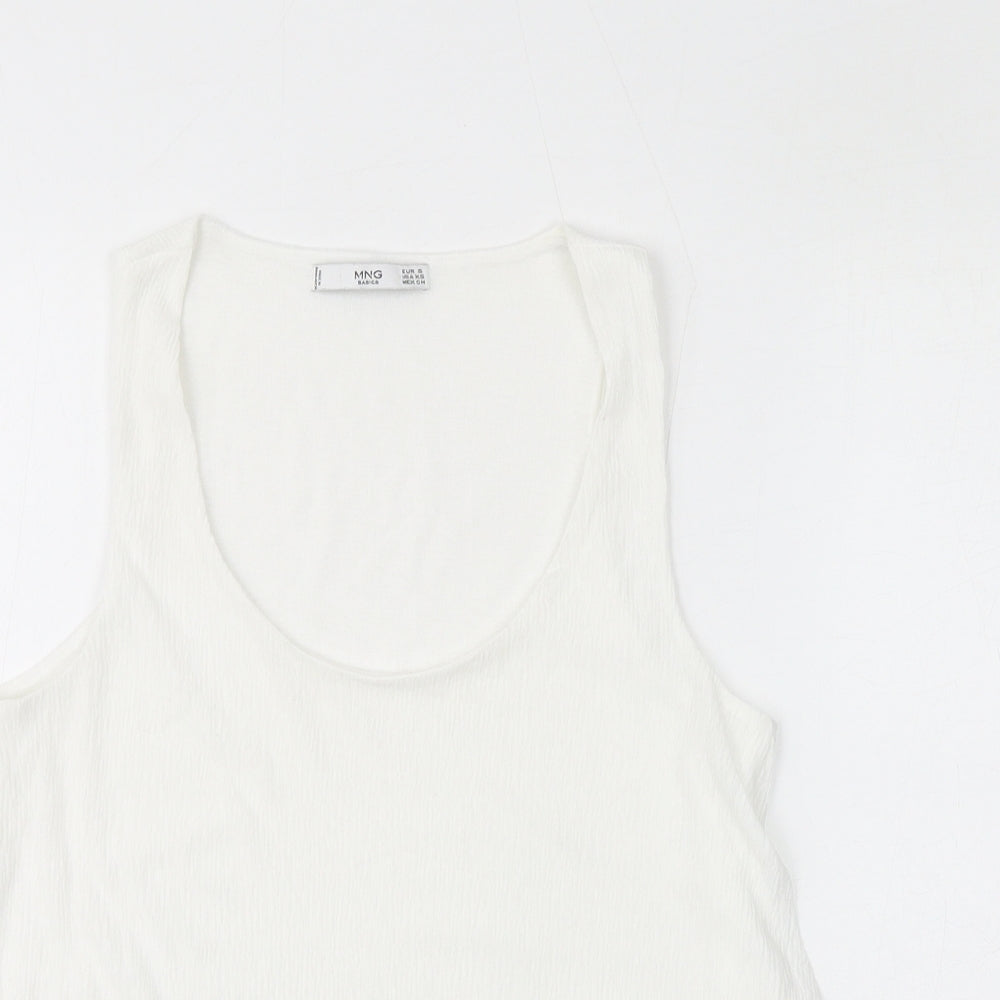 Mango Womens White Polyester Basic Tank Size S Scoop Neck