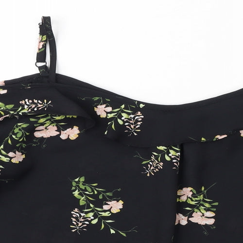 Dorothy Perkins Womens Black Floral Polyester Basic Blouse Size 8 Square Neck - Sheer