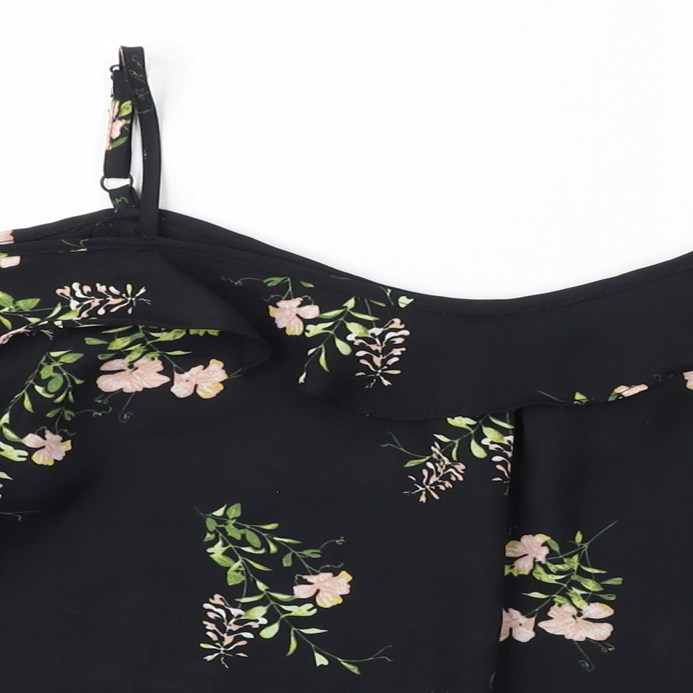 Dorothy Perkins Womens Black Floral Polyester Basic Blouse Size 8 Square Neck - Sheer