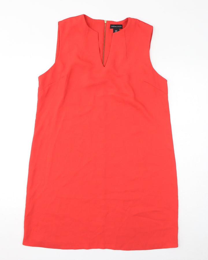 Adrienne Vittadini Womens Red Polyester Tank Dress Size 12 V-Neck Zip