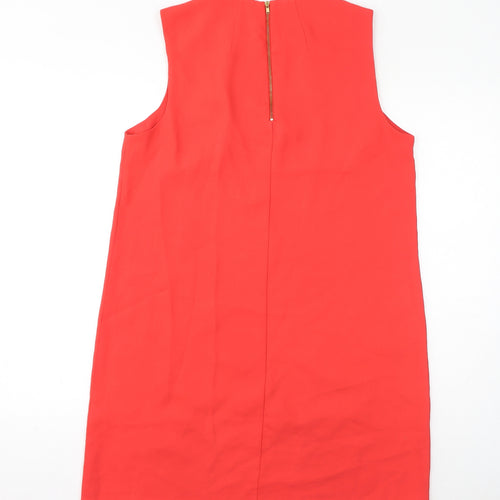 Adrienne Vittadini Womens Red Polyester Tank Dress Size 12 V-Neck Zip