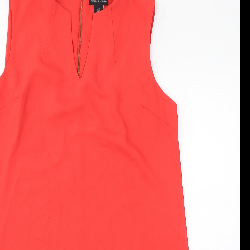 Adrienne Vittadini Womens Red Polyester Tank Dress Size 12 V-Neck Zip