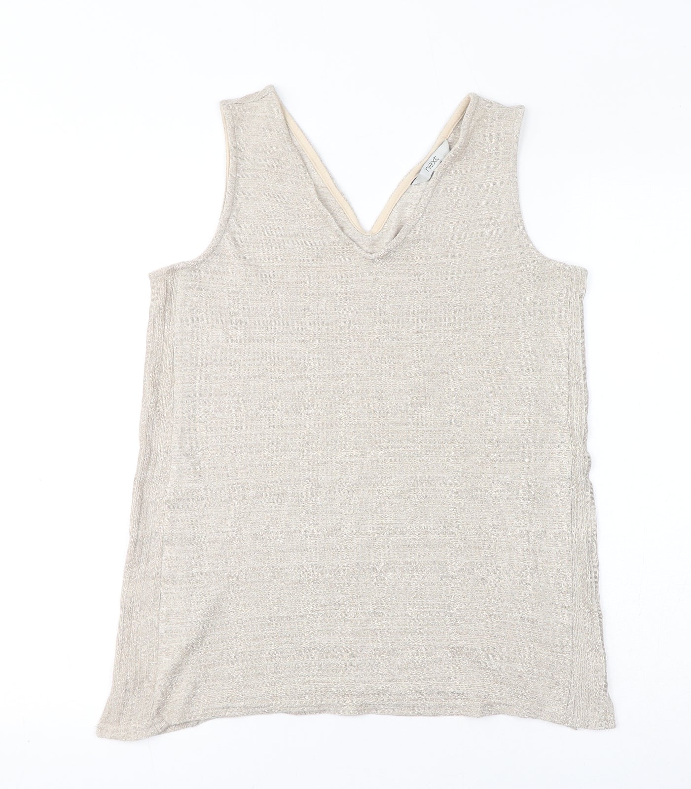 NEXT Womens Beige Viscose Basic Tank Size 12 V-Neck - Shimmer