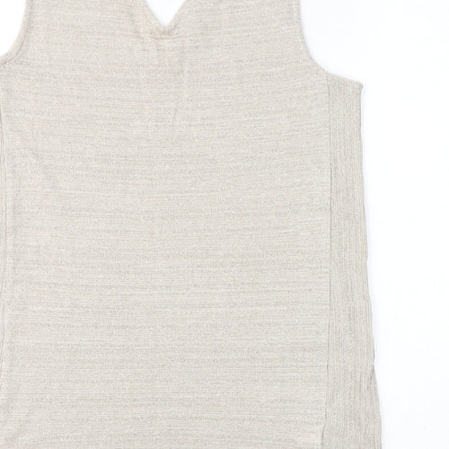 NEXT Womens Beige Viscose Basic Tank Size 12 V-Neck - Shimmer